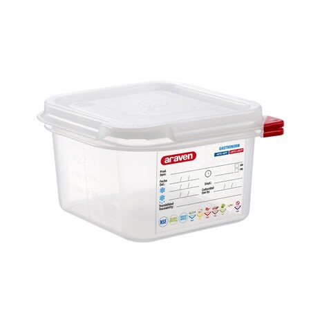 Araven AIRTIGHT CONTAINER POLYPROPYLENE GN1/6, 1.9qt TRANSPARENT, 6 7/8" X 6 3/8" X 4" 03024